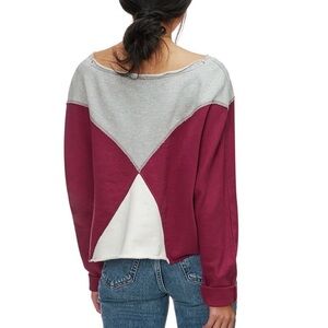 Free People  Montuak Colorblock Cropped Sweatshirt Oversized Maroon Cream M